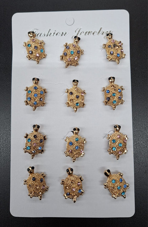 Broșe Aurii Țestoasă cu Pietre Colorate - 12/set