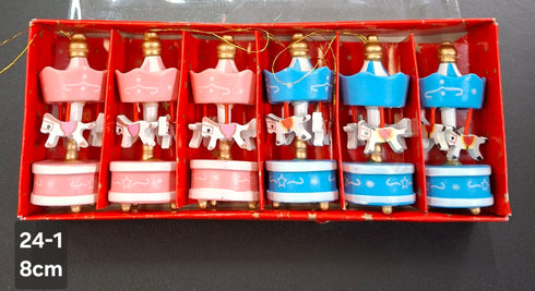 Carusel decorativ roz-albastru din lemn Crăciun - 8cm (set 6)