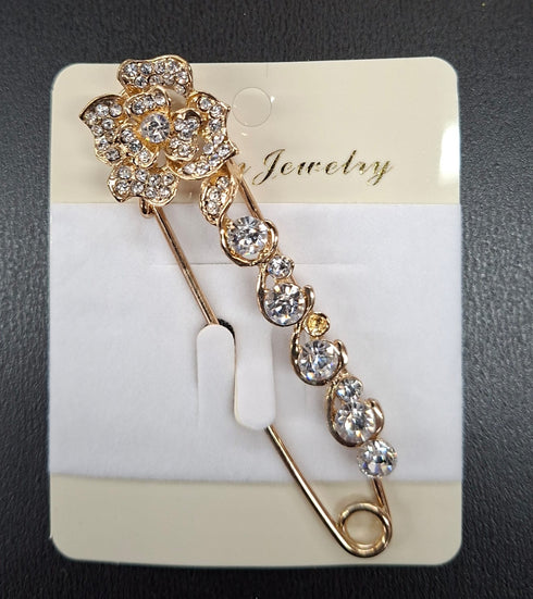 Broșe Elegante Tip Ac cu Floare și Strasuri – Accesoriu Glamour