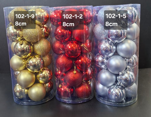Set globuri Crăciun aurii, rosii si argintii, finisaj mat, lucios și glitter – 24buc 8cm
