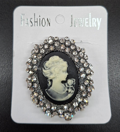 Broșe Cameo Negre cu Strasuri – Accesoriu Elegant Stil Vintage 12/set