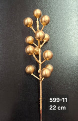 Bobite decorative Crăciun aurii texturate pe tijă 22cm – set 100 buc