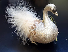 Ornament Crăciun Lebădă Champagne cu Pene și Sclipici - 15cm 5/set