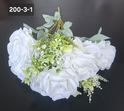 Buchet artificial 7 trandafiri albi, flori mari – decor elegant, 47cm