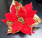 Crăciunițe artificiale roșii cu auriu – flori decorative festive 24/set