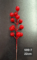 Bobite decorative Crăciun roșii pe tijă 22cm – set 100 buc