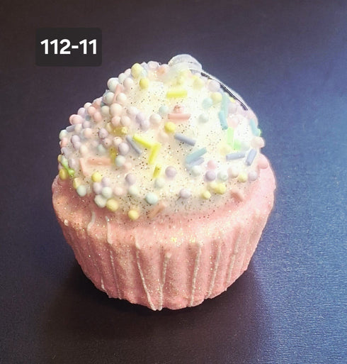 Decorațiune Crăciun Cupcake Roz cu Ornamente Pastelate, 7x6cm – 10 buc/set