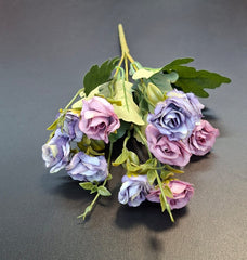 Buchet 10 trandafiri artificiali mov si lila – flori decorative, 33cm