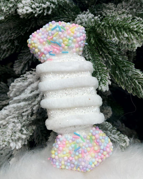 Bomboană decorativă alb pastel Crăciun – 15cm set 10 bucăți