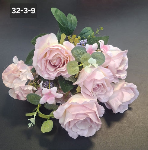 Buchet 6 trandafiri roz pal artificiali – 52cm, tije sârmă, material textil