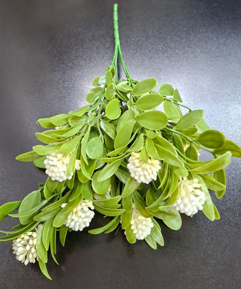 Buchet Artificial Verde cu Flori Decorative Albe 30cm – Frunziș pentru Aranjamente