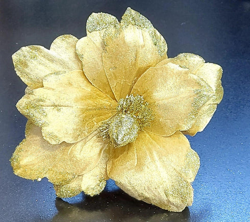 Flori Crăciun aurii cu sclipici – flori decorative 10/set