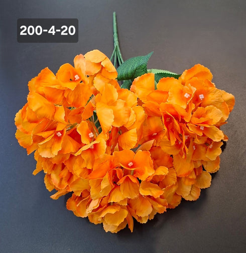 Buchet cu hortensii artificial portocaliu intens din material textil - 42cm