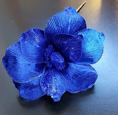 Flori Crăciun albastre royal cu sclipici și paiete 10/set