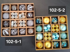 Set 16 Globuri Crăciun Decorative Negre și Argintii, Aurii si Turcoaz cu Texturi Mixte