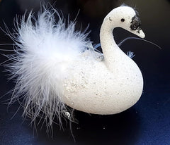 Ornament Crăciun Lebădă Albă cu Pene și Sclipici - 15cm 5/set