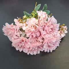 Buchet artificial dalii roz, 6 flori, 44cm