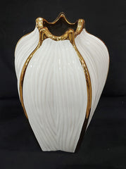 Vază decorativă ceramică 25 cm Lve – alb lucios cu detalii aurii elegante (98-10)