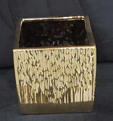 Vază decorativă ceramică pătrată 12 cm Lve – finisaj auriu lucios texturat (98-23)