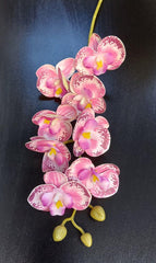 Mini Orhidee artificială roz cu accente albe și galbene – 20cm, decorativă realistă