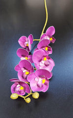 Mini Orhidee artificială mov intens cu accente galbene – 20cm, decorativă realistă