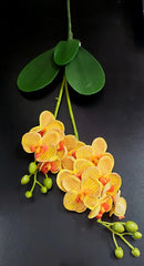 Mini orhidee artificială din silicon, galben cu nervuri roșii – Real Touch, 30 cm