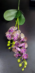 Mini orhidee artificială din silicon, mov cu imprimeu leopard – Real Touch, 30 cm