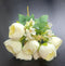Buchet bujori artificiali crem cu flori albe – 40cm, 9 capete