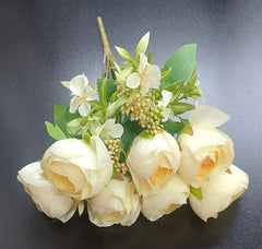 Buchet bujori artificiali crem cu flori albe – 40cm, 9 capete