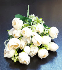 Buchet bujori artificiali ivory-crem – 30cm, detalii realiste și accente florale