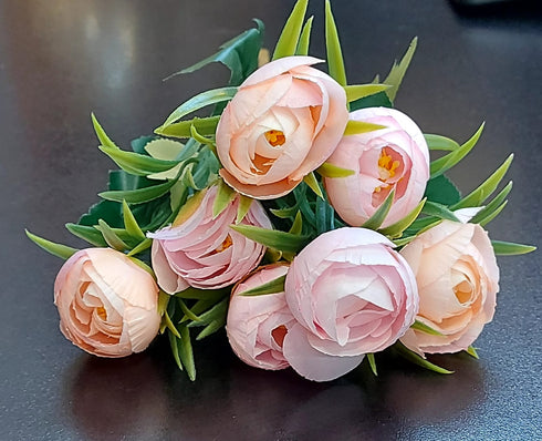 Buchet flori artificiale boboci bujor roz și piersică – 32cm aspect natural