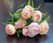 Buchet flori artificiale boboci bujor roz și piersică – 32cm aspect natural