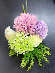 Buchet flori artificiale crizanteme mov roz ivoire cu verdeață – 32cm