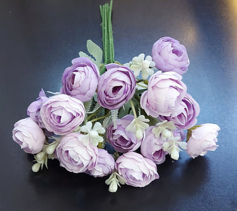 Buchet flori artificiale ranunculus mov – 30 cm, flori mici, aspect natural