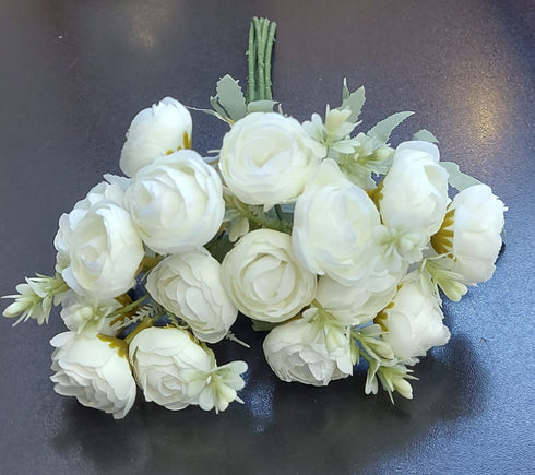 Buchet flori artificiale ranunculus alb – 30 cm, flori mici, aspect natural