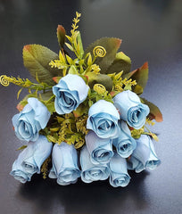 Buchet 14 trandafiri bleu artificiali – 41 cm, tije sârmă, material textil
