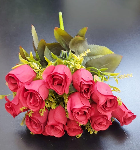 Buchet 14 trandafiri roșii artificiali – 41 cm, tije sârmă, material textil