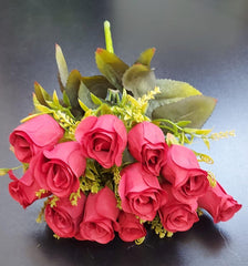 Buchet 14trandafiri roșii artificiali – 41 cm, tije sârmă, material textil