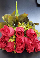 Buchet 14trandafiri roșii artificiali – 41 cm, tije sârmă, material textil