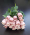 Buchet 18 trandafiri roz pudrat artificiali – 41 cm, tije sârmă, material textil