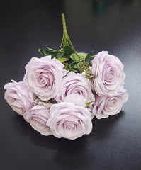 Buchet 9 trandafiri lila pal artificiali – 47cm, tije sârmă, material textil