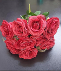 Buchet 9 trandafiri roșii artificiali – 47cm, tije sârmă, material textil