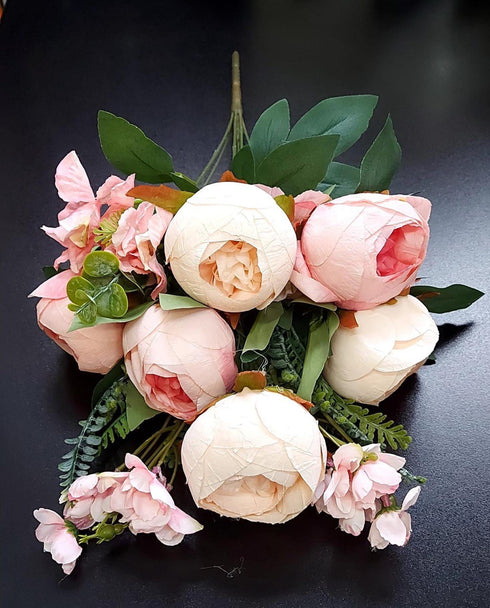 Buchet Elegant cu Bujori Crem-Piersică – Flori Artificiale Premium