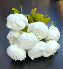 Buchet cu Bujori Albi – Flori Artificiale din Material Textil