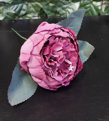 Capete de bujor artificial mov intens – material textil, diametru 9 cm, lungime 26 cm