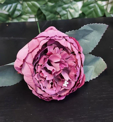 Capete de bujor artificial grena – material textil, diametru 9 cm, lungime 26 cm