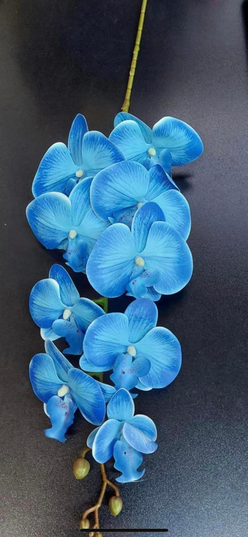 Orhidee artificială albastră din silicon – 100 cm, floare decorativă realistă