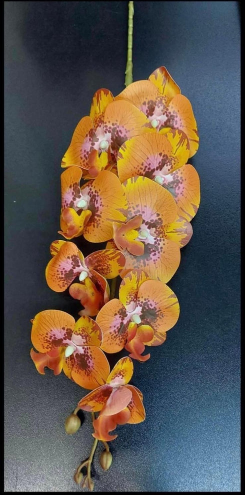 Orhidee artificială portocalie cu model – 100 cm, floare din silicon, decorativă realistă