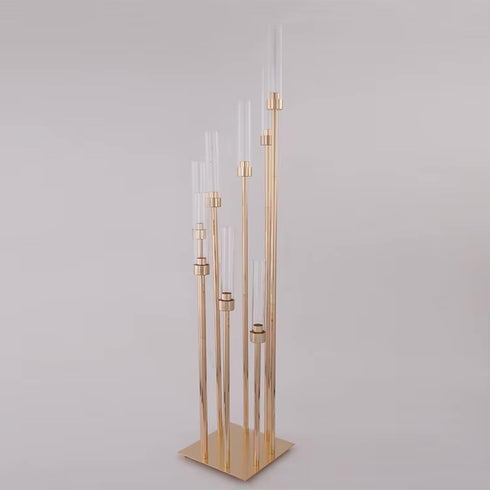 Candelabru Decorativ Vertical –147cm Structură Metalică Auriu & Tuburi din sticla