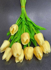 Lalele artificiale galben deschis din silicon – Set 10 bucăți